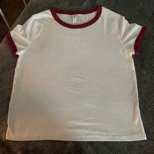 White and burgundy t-shirt